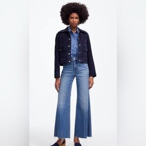 Madewell Women's Dark Blue Wide-Leg Frayed Hem Jeans